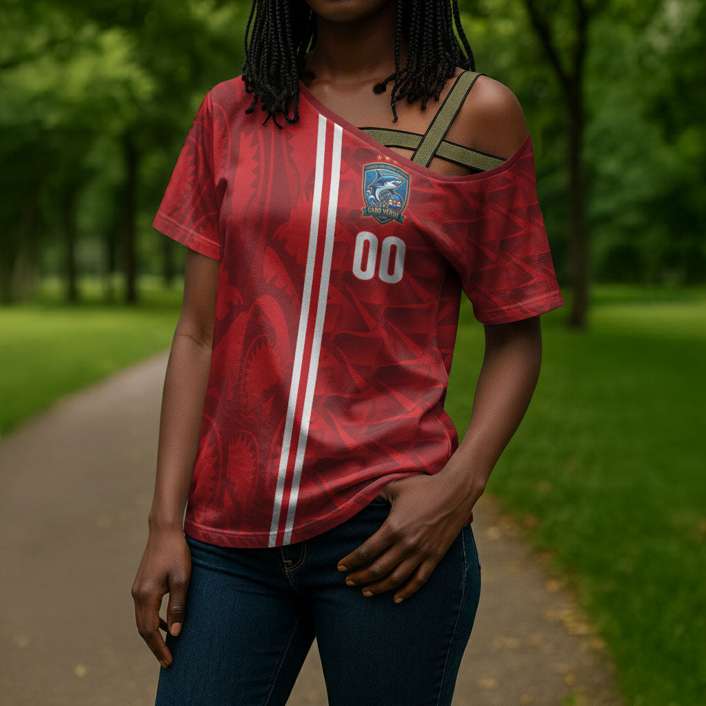 Cabo Verde Kopa di Mundu Custom Cross Shoulder Shirt Atlantic Waves Red Edition