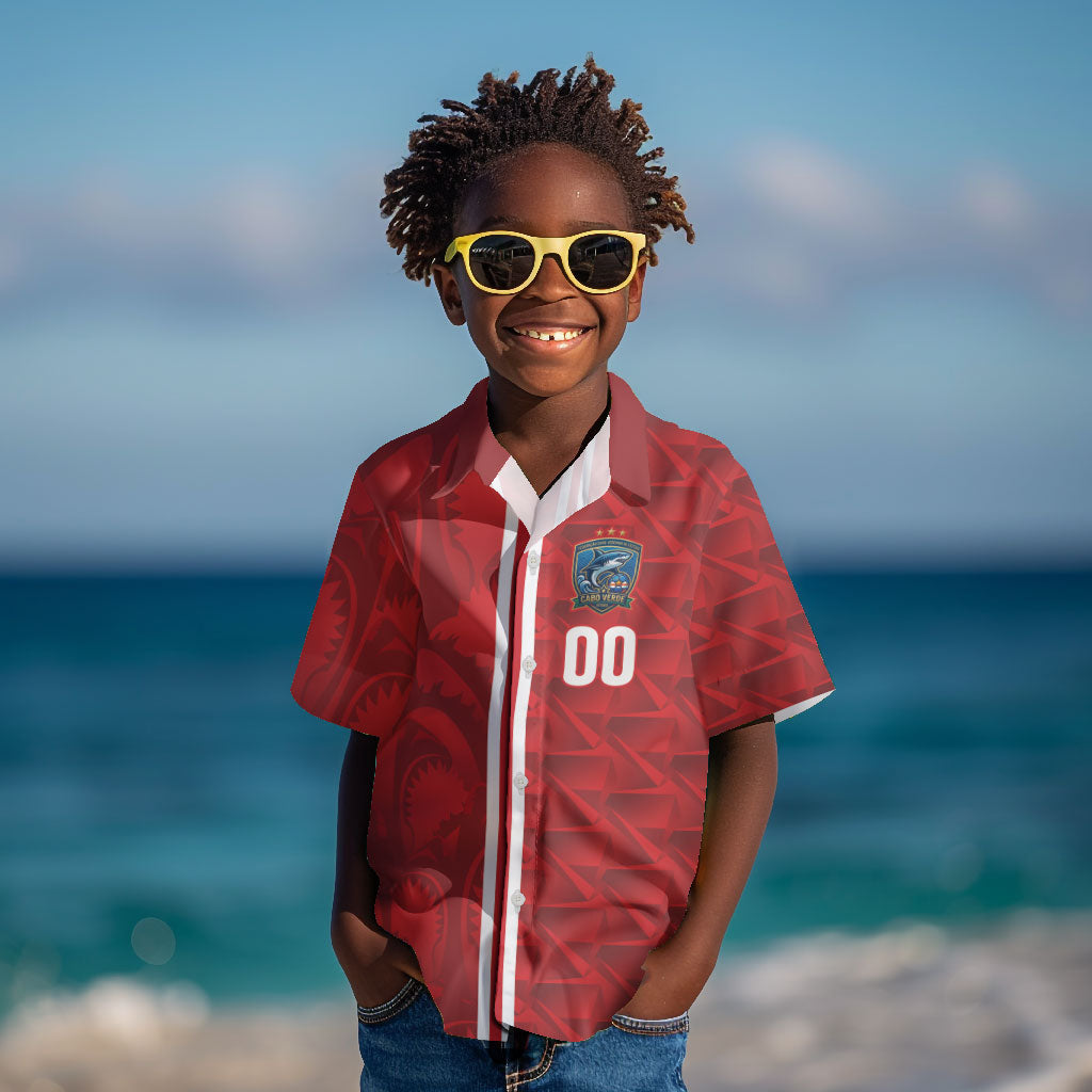 Cabo Verde Kopa di Mundu Custom Kid Hawaiian Shirt Atlantic Waves Red Edition