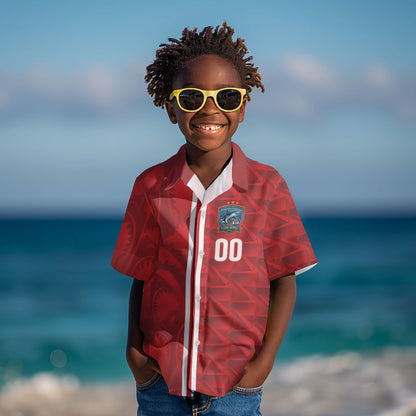 Cabo Verde Kopa di Mundu Custom Kid Hawaiian Shirt Atlantic Waves Red Edition