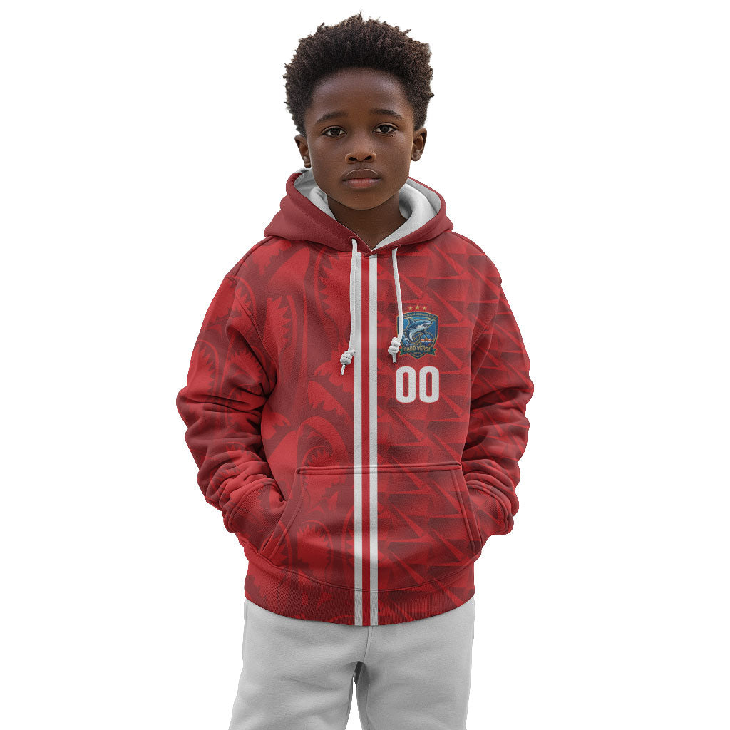 Cabo Verde Kopa di Mundu Custom Kid Hoodie Atlantic Waves Red Edition