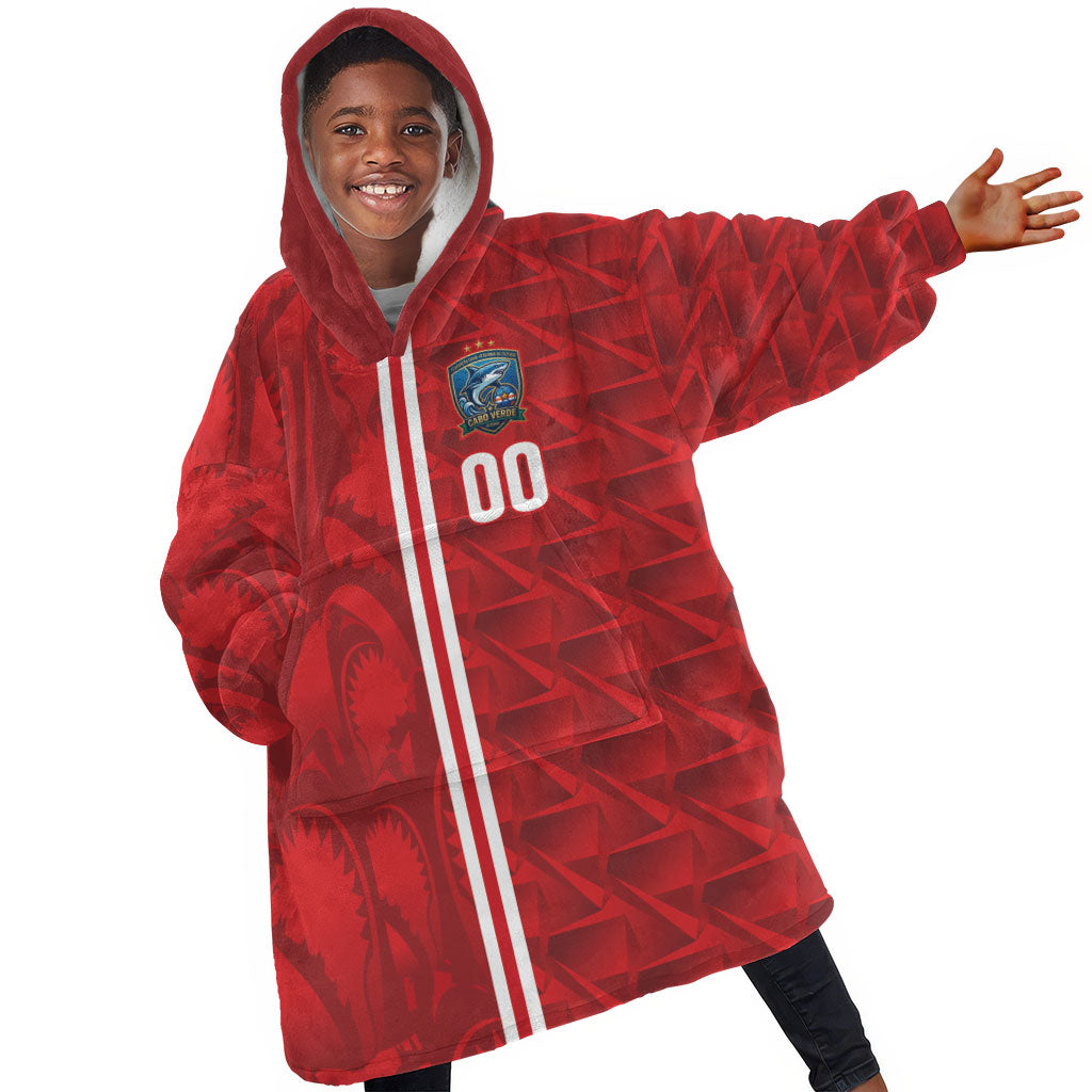 Cabo Verde Kopa di Mundu Custom Kid Wearable Blanket Hoodie Atlantic Waves Red Edition