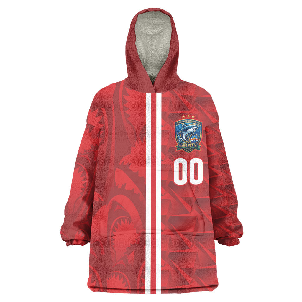 Cabo Verde Kopa di Mundu Custom Kid Wearable Blanket Hoodie Atlantic Waves Red Edition