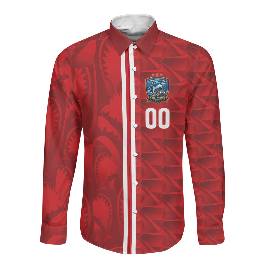 Cabo Verde Kopa di Mundu Custom Long Sleeve Button Shirt Atlantic Waves Red Edition