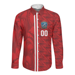 Cabo Verde Kopa di Mundu Custom Long Sleeve Button Shirt Atlantic Waves Red Edition