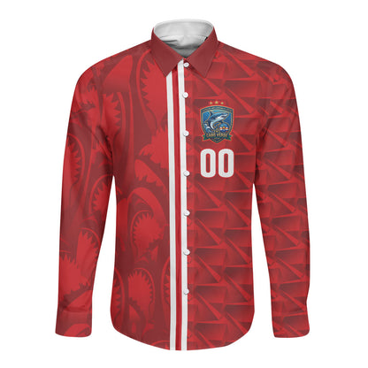 Cabo Verde Kopa di Mundu Custom Long Sleeve Button Shirt Atlantic Waves Red Edition