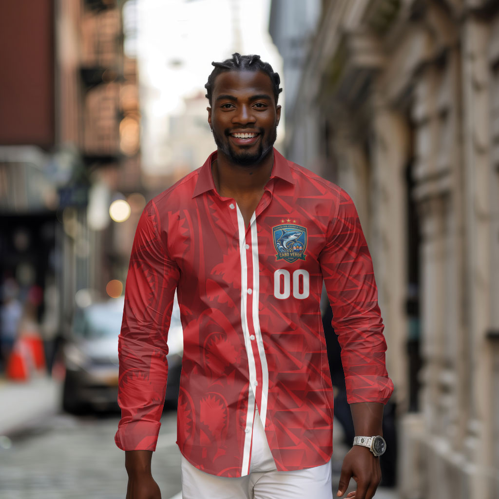 Cabo Verde Kopa di Mundu Custom Long Sleeve Button Shirt Atlantic Waves Red Edition