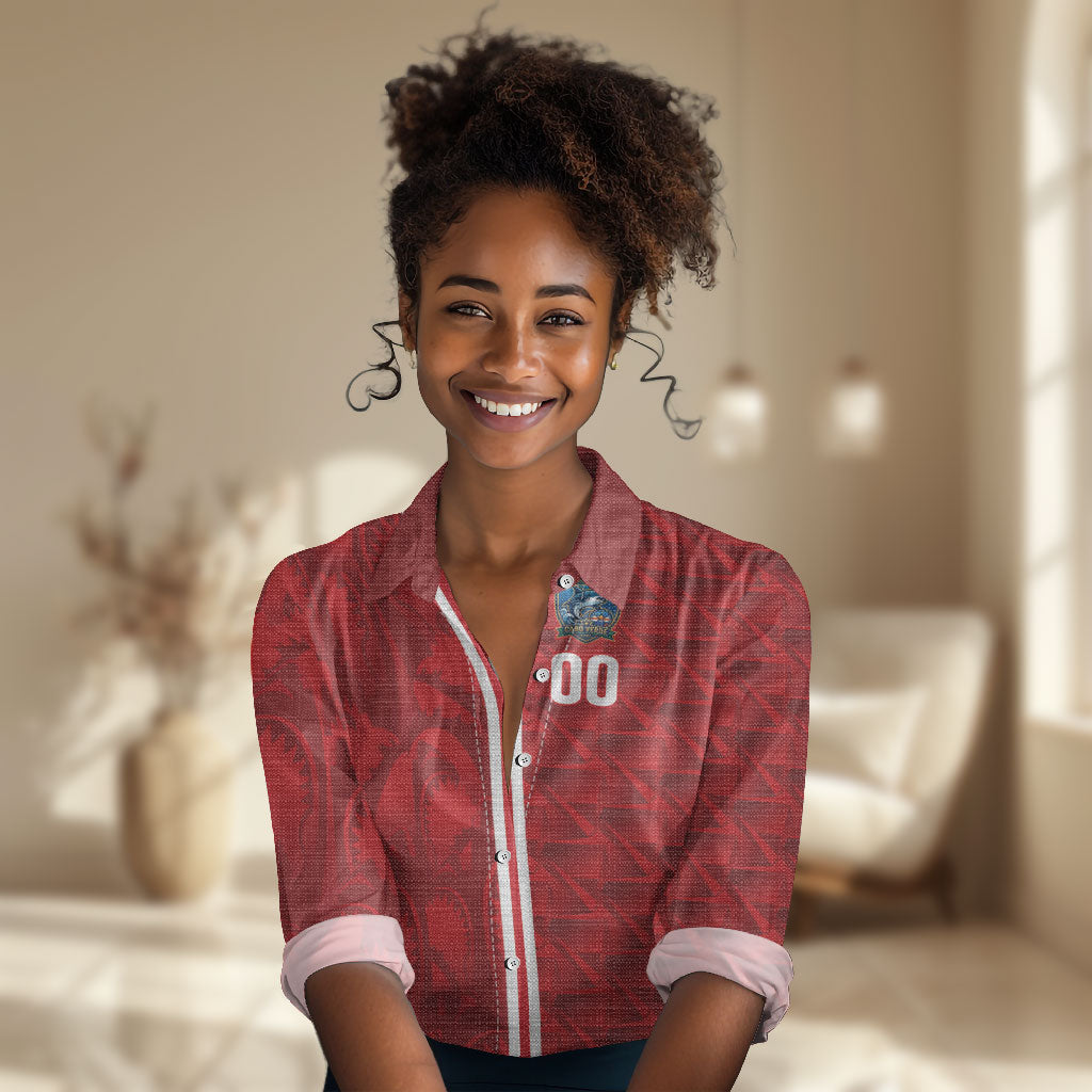 Cabo Verde Kopa di Mundu Custom Women Casual Shirt Atlantic Waves Red Edition