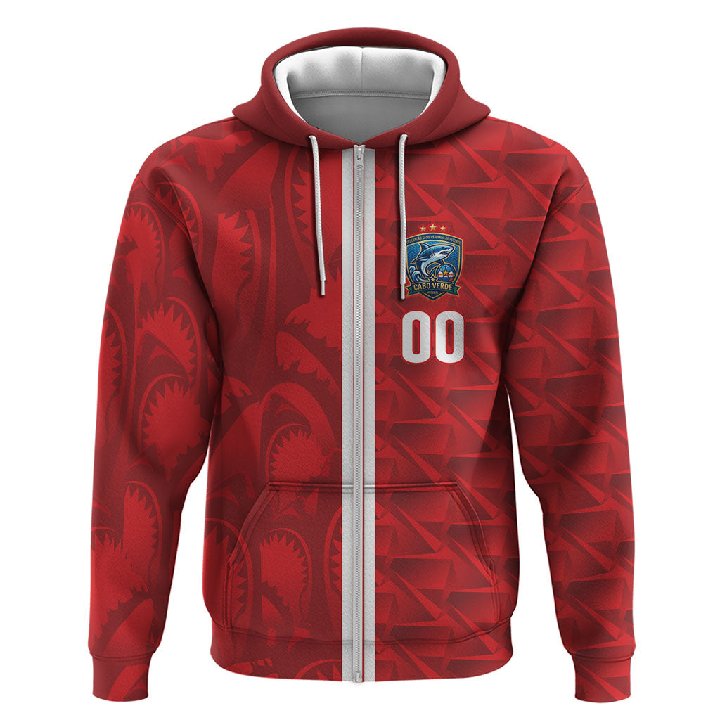 Cabo Verde Kopa di Mundu Custom Zip Hoodie Atlantic Waves Red Edition