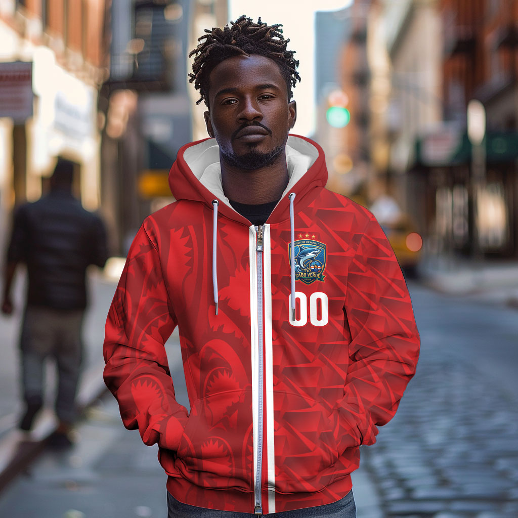 Cabo Verde Kopa di Mundu Custom Zip Hoodie Atlantic Waves Red Edition