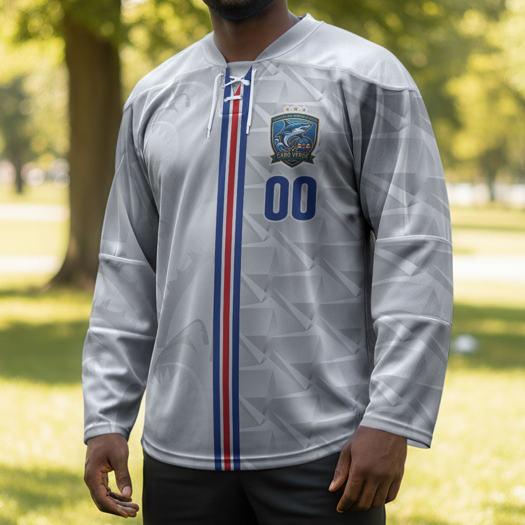 Cabo Verde Kopa di Mundu Custom Hockey Jersey Atlantic Waves White Edition