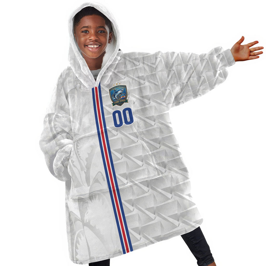 Cabo Verde Kopa di Mundu Custom Kid Wearable Blanket Hoodie Atlantic Waves White Edition