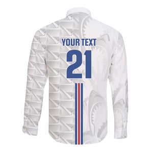 Cabo Verde Kopa di Mundu Custom Long Sleeve Button Shirt Atlantic Waves White Edition