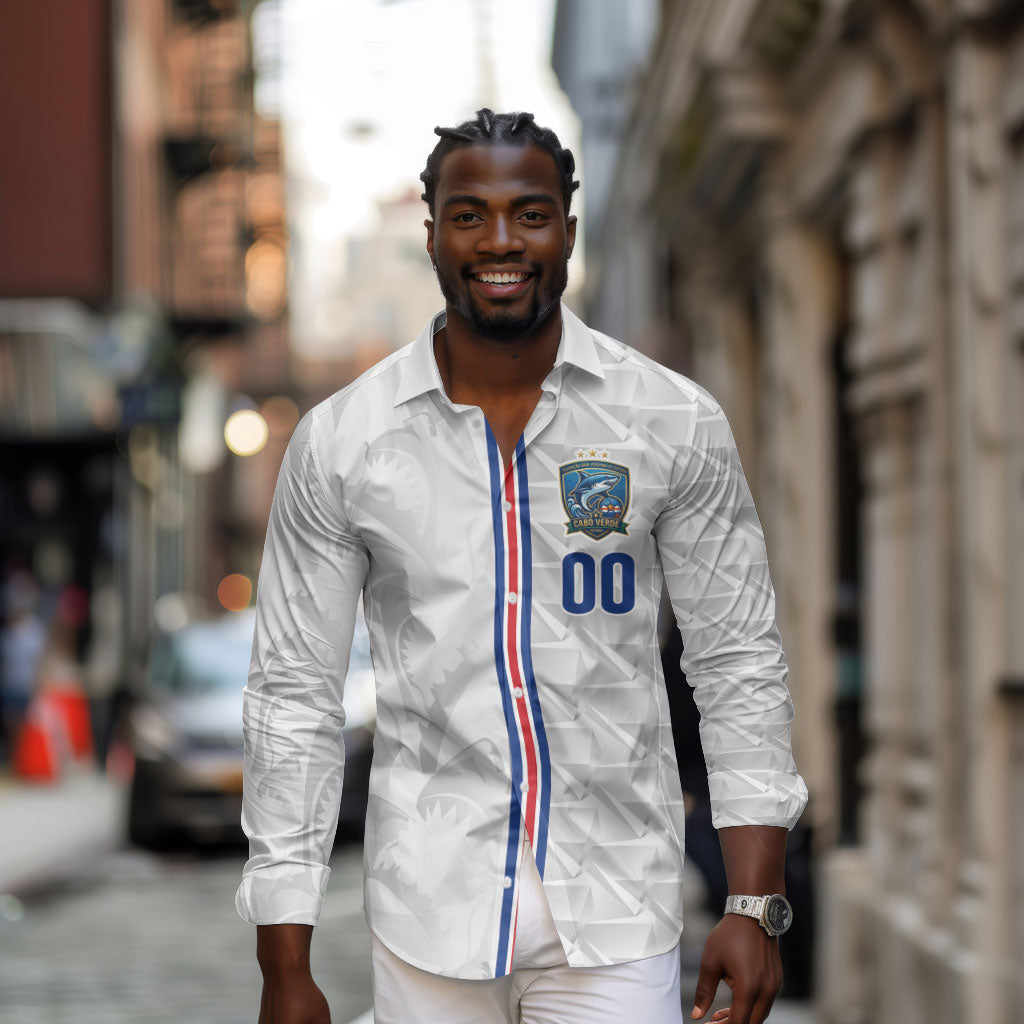 Cabo Verde Kopa di Mundu Custom Long Sleeve Button Shirt Atlantic Waves White Edition