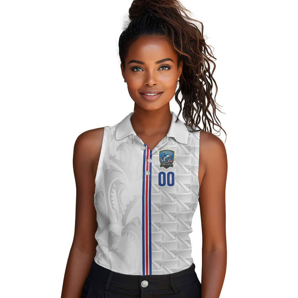 Cabo Verde Kopa di Mundu Custom Women Sleeveless Polo Shirt Atlantic Waves White Edition