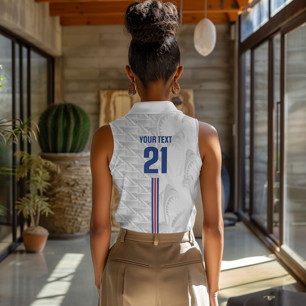 Cabo Verde Kopa di Mundu Custom Women Sleeveless Polo Shirt Atlantic Waves White Edition