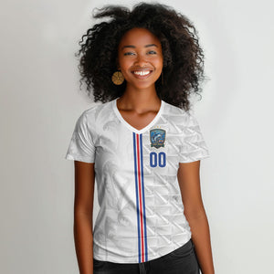 Cabo Verde Kopa di Mundu Custom Women V-Neck T-Shirt Atlantic Waves White Edition