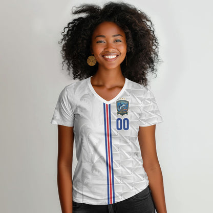 Cabo Verde Kopa di Mundu Custom Women V-Neck T-Shirt Atlantic Waves White Edition