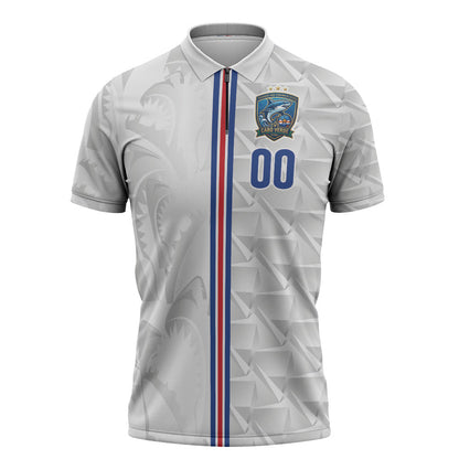Cabo Verde Kopa di Mundu Custom Zipper Polo Shirt Atlantic Waves White Edition