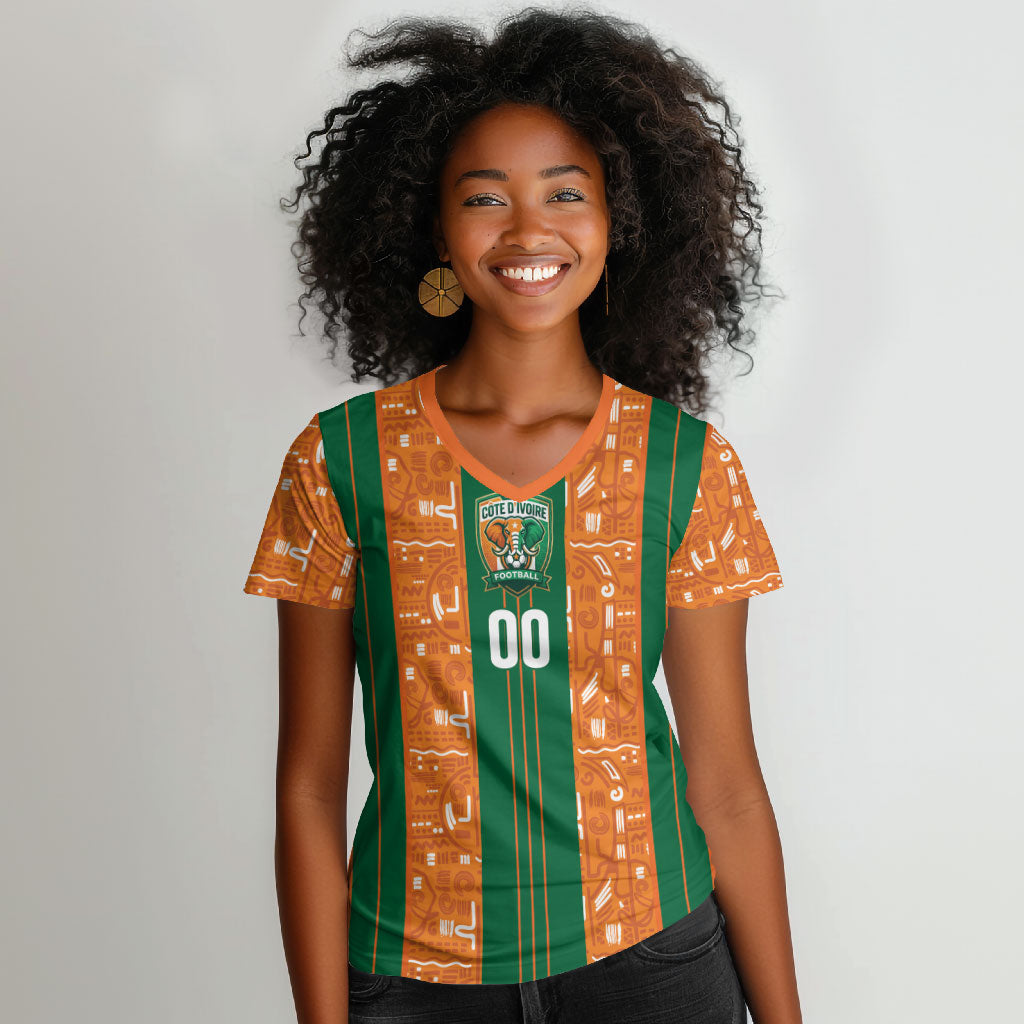 Cote d'Ivoire N'glo Wa Klo Custom Women V-Neck T-Shirt Baoule Textile Edition
