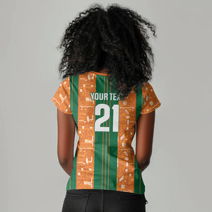 Cote d'Ivoire N'glo Wa Klo Custom Women V-Neck T-Shirt Baoule Textile Edition