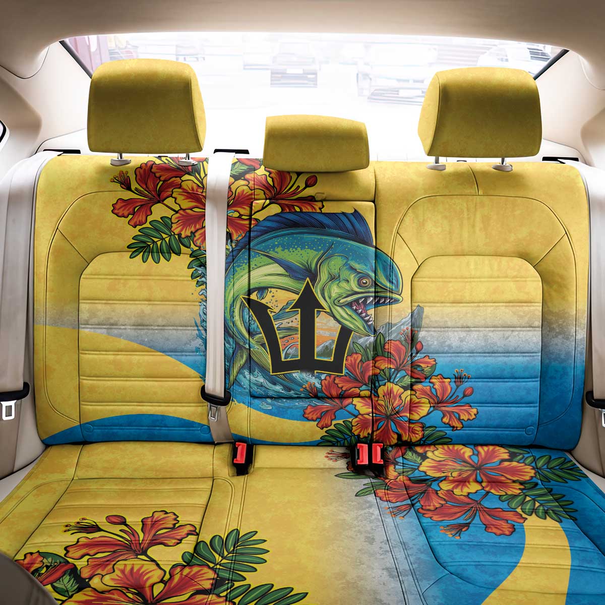 Black Barbadians Mahi-mahi Trident Back Car Seat Cover - African Pride