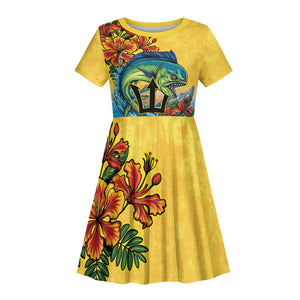 Black Barbadians Mahi-mahi Trident Kid Short Sleeve Dress - African Pride