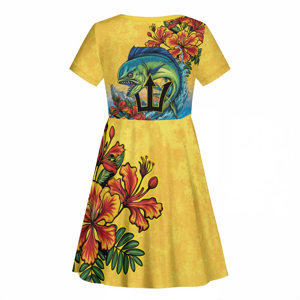 Black Barbadians Mahi-mahi Trident Kid Short Sleeve Dress - African Pride