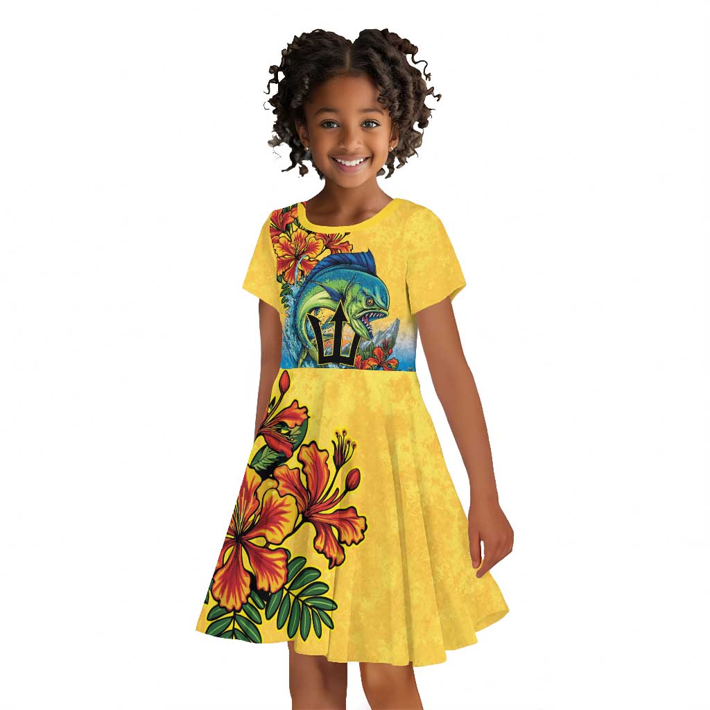 Black Barbadians Mahi-mahi Trident Kid Short Sleeve Dress - African Pride