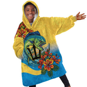 Black Barbadians Mahi-mahi Trident Kid Wearable Blanket Hoodie - African Pride