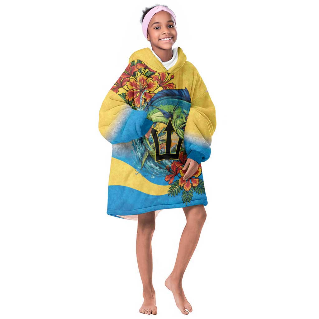 Black Barbadians Mahi-mahi Trident Kid Wearable Blanket Hoodie - African Pride