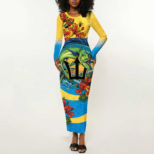 Black Barbadians Mahi-mahi Trident Long Sleeve Bodycon Dress - African Pride