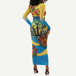 Black Barbadians Mahi-mahi Trident Long Sleeve Bodycon Dress - African Pride