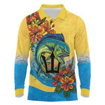 Black Barbadians Mahi-mahi Trident Long Sleeve Polo Shirt - African Pride
