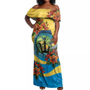 Black Barbadians Mahi-mahi Trident Off Shoulder Maxi Dress - African Pride