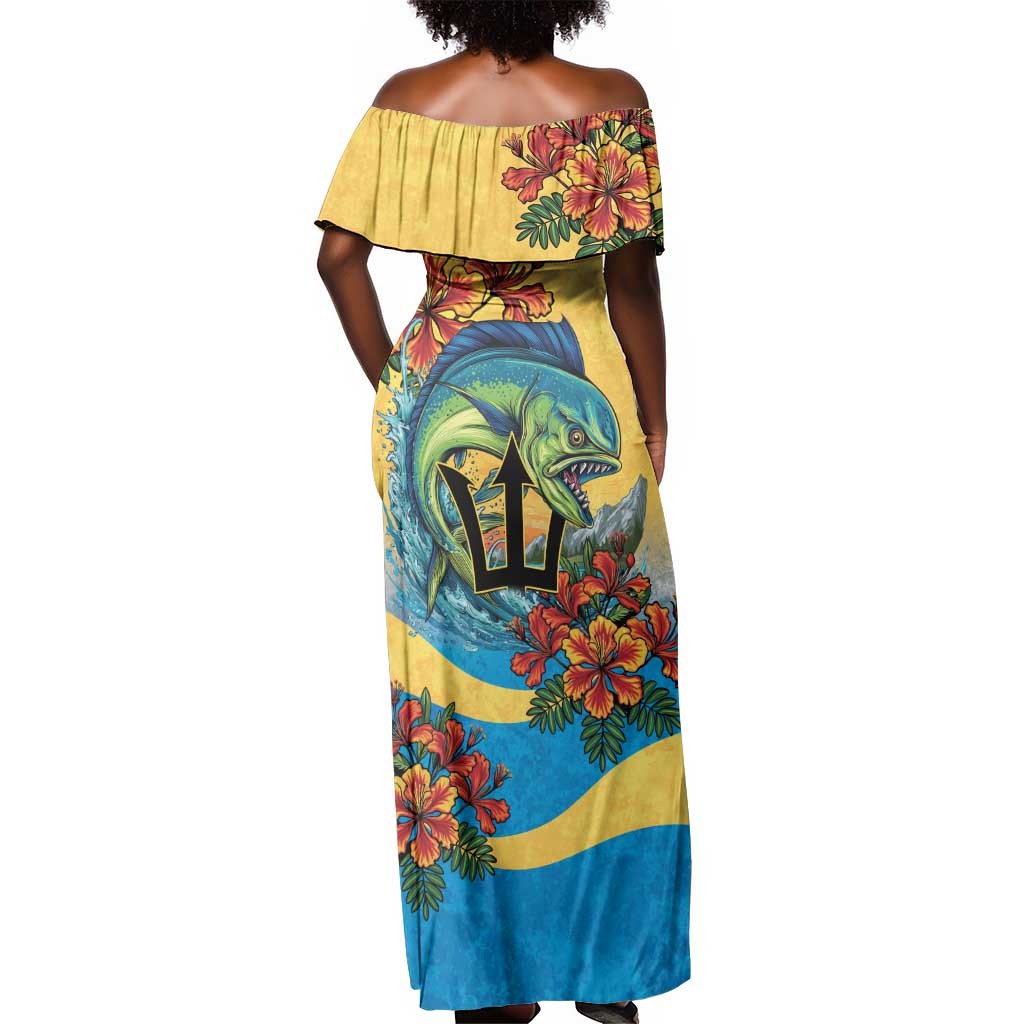 Black Barbadians Mahi-mahi Trident Off Shoulder Maxi Dress - African Pride