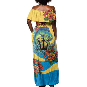 Black Barbadians Mahi-mahi Trident Off Shoulder Maxi Dress - African Pride