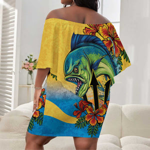 Black Barbadians Mahi-mahi Trident Off Shoulder Short Dress - African Pride