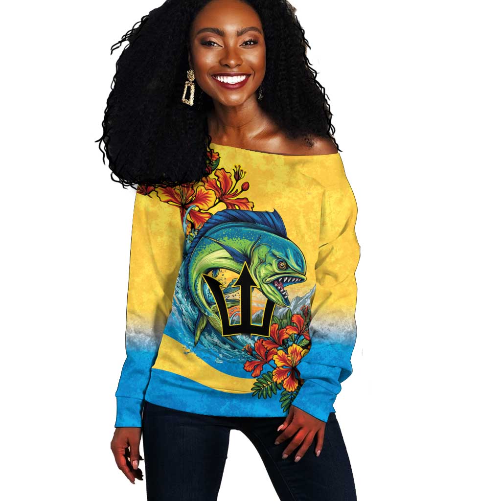Black Barbadians Mahi-mahi Trident Off Shoulder Sweater - African Pride