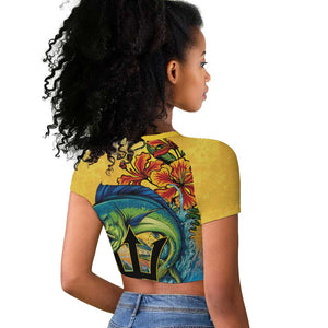 Black Barbadians Mahi-mahi Trident Raglan Cropped T shirt - African Pride