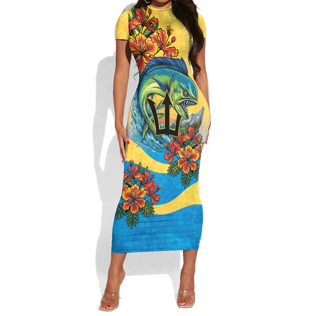 Black Barbadians Mahi-mahi Trident Short Sleeve Bodycon Dress - African Pride