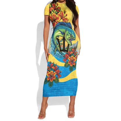 Black Barbadians Mahi-mahi Trident Short Sleeve Bodycon Dress - African Pride