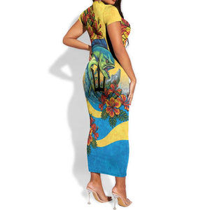 Black Barbadians Mahi-mahi Trident Short Sleeve Bodycon Dress - African Pride