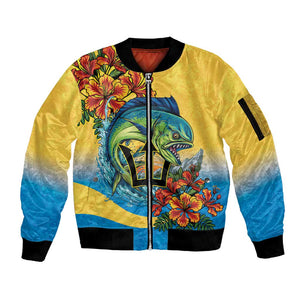 Black Barbadians Mahi-mahi Trident Sleeve Zip Bomber Jacket - African Pride