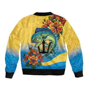 Black Barbadians Mahi-mahi Trident Sleeve Zip Bomber Jacket - African Pride