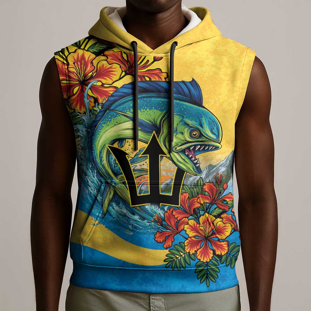 Black Barbadians Mahi-mahi Trident Sleeveless Hoodie - African Pride