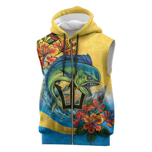 Black Barbadians Mahi-mahi Trident Sleeveless Zip Hoodie - African Pride