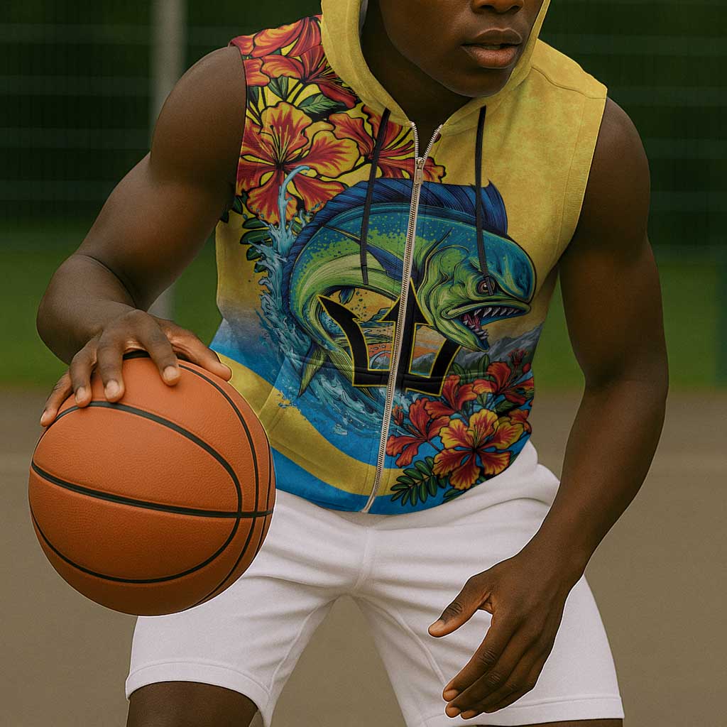 Black Barbadians Mahi-mahi Trident Sleeveless Zip Hoodie - African Pride