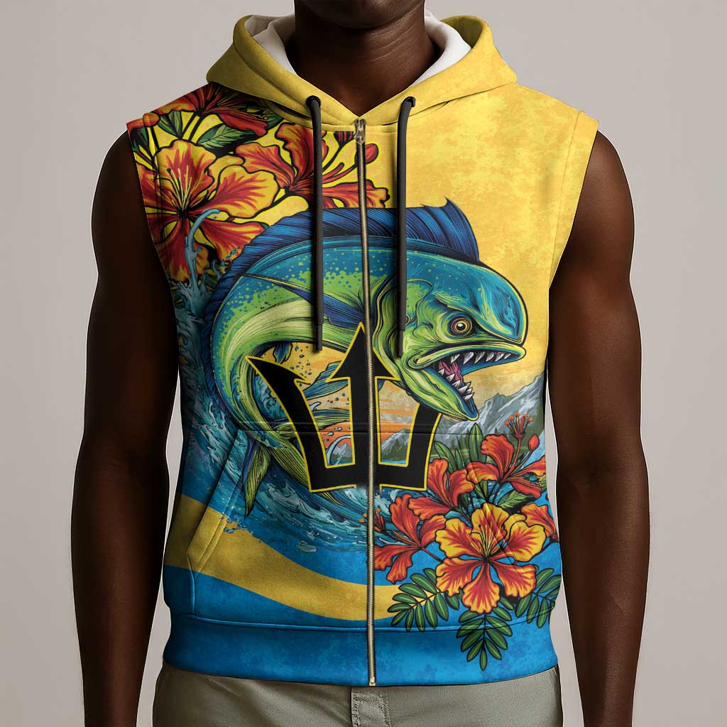 Black Barbadians Mahi-mahi Trident Sleeveless Zip Hoodie - African Pride