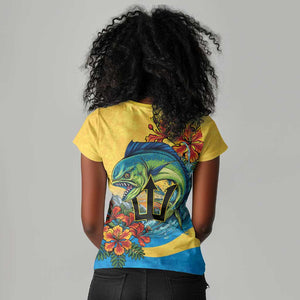 Black Barbadians Mahi-mahi Trident Women V-Neck T-Shirt - African Pride