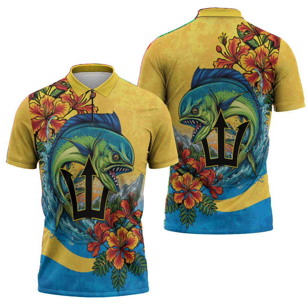 Black Barbadians Mahi-mahi Trident Zipper Polo Shirt